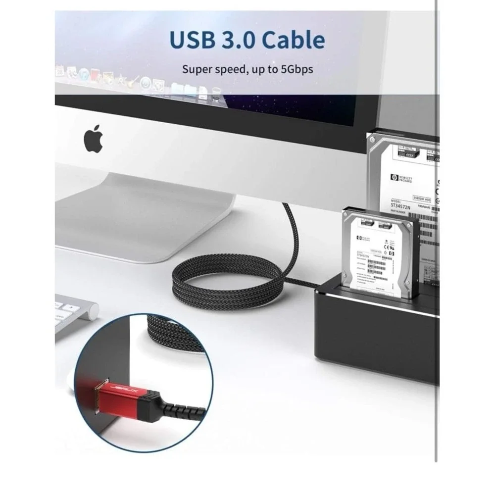 JSAUX USB B 3.0 Cable, USB-A Male to USB-B 3.0 Male (6.6ft/2M) USB 3.0 Type B Up